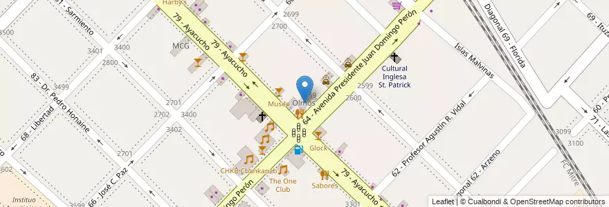 Mapa de ubicacion de Olmos en Arjantin, Buenos Aires, Partido De General San Martín, San Andrés.