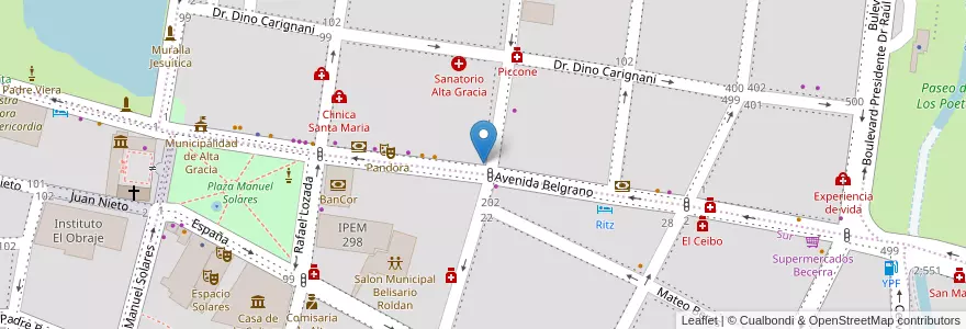 Mapa de ubicacion de Olsina en Argentinien, Provinz Córdoba, Departamento Santa María, Pedanía Alta Gracia, Municipio De Alta Gracia, Alta Gracia.