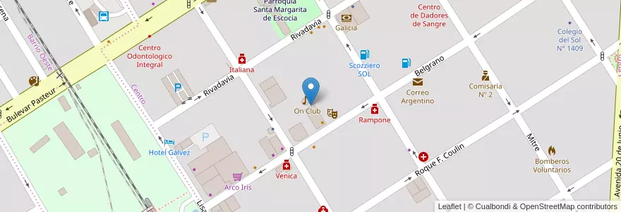 Mapa de ubicacion de On Club en Arjantin, Santa Fe, Departamento San Jerónimo, Municipio De Gálvez, Gálvez.