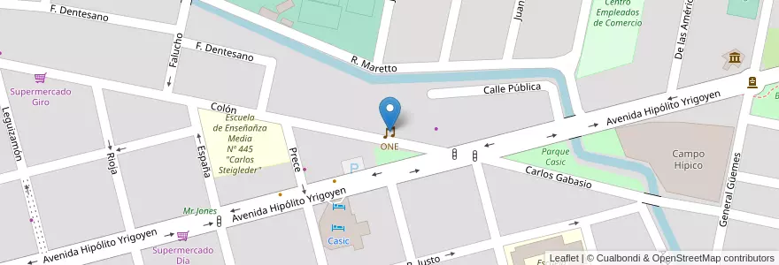 Mapa de ubicacion de ONE en الأرجنتين, سانتا في, Departamento Castellanos, Municipio De Sunchales.