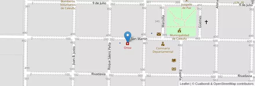 Mapa de ubicacion de Onoa en Аргентина, Ла-Пампа, Departamento Rancul, Municipio De Caleufú.