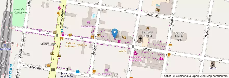 Mapa de ubicacion de Optica Maipu en 阿根廷, 布宜诺斯艾利斯省, Partido De Lomas De Zamora, Banfield.