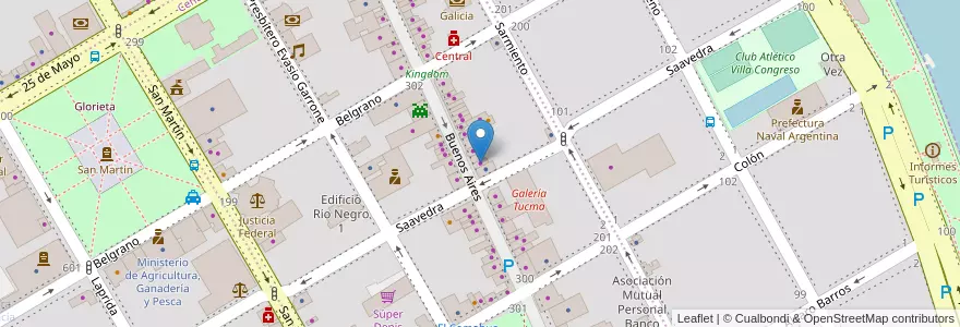 Mapa de ubicacion de Óptica Sacco en 아르헨티나, 리오네그로주, Departamento Adolfo Alsina, Viedma, Viedma.
