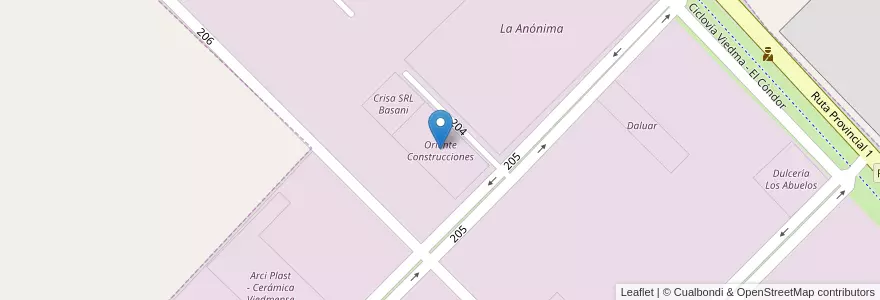 Mapa de ubicacion de Oriente Construcciones en 阿根廷, 内格罗河省, Departamento Adolfo Alsina, Viedma, Viedma.