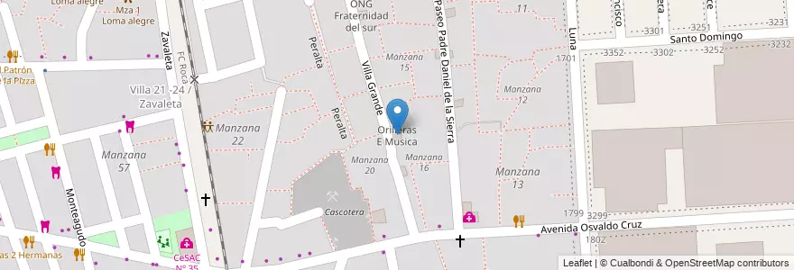 Mapa de ubicacion de Orilleras E Musica, Barracas en Аргентина, Буэнос-Айрес, Comuna 4, Буэнос-Айрес.