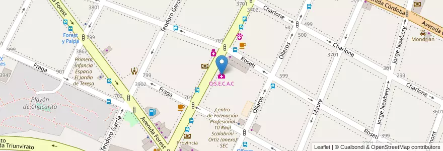Mapa de ubicacion de O.S.E.C.A.C, Chacarita en Arjantin, Ciudad Autónoma De Buenos Aires, Buenos Aires, Comuna 15.