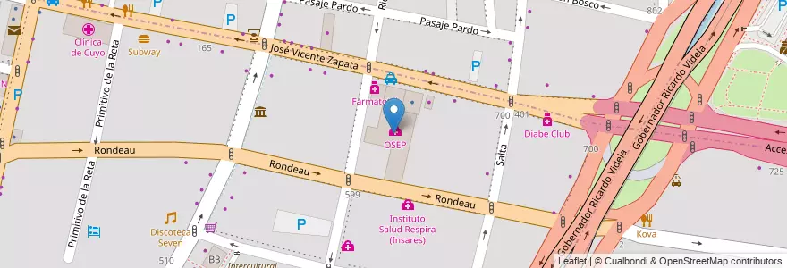 Mapa de ubicacion de OSEP en الأرجنتين, تشيلي, Mendoza, Departamento Capital, Sección 2ª Barrio Cívico, Ciudad De Mendoza.