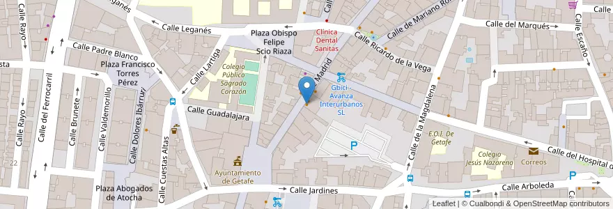 Mapa de ubicacion de Oskar Burger en スペイン, マドリード州, Comunidad De Madrid, Área Metropolitana De Madrid Y Corredor Del Henares, Getafe.