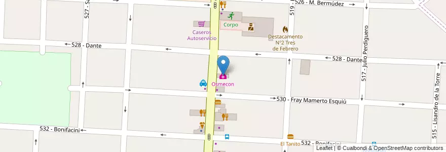 Mapa de ubicacion de Osmecon en الأرجنتين, بوينس آيرس, Partido De Tres De Febrero, Caseros.