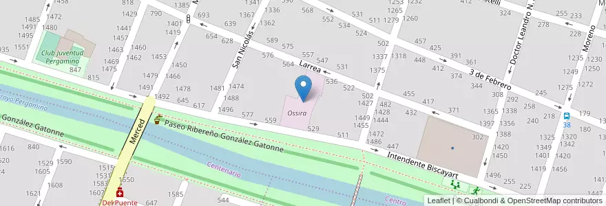 Mapa de ubicacion de Ossira en Arjantin, Buenos Aires, Partido De Pergamino.