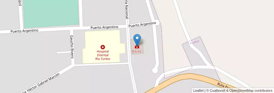 Mapa de ubicacion de O.S.Y.C. en 阿根廷, Provincia De Última Esperanza, 麦哲伦-智利南极大区, 圣克鲁斯省, 智利, Güer Aike, Río Turbio, Río Turbio.