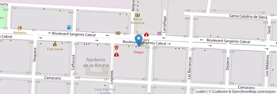 Mapa de ubicacion de Otegui en Argentinië, Buenos Aires, Partido De Veinticinco De Mayo, Norberto De La Riestra.