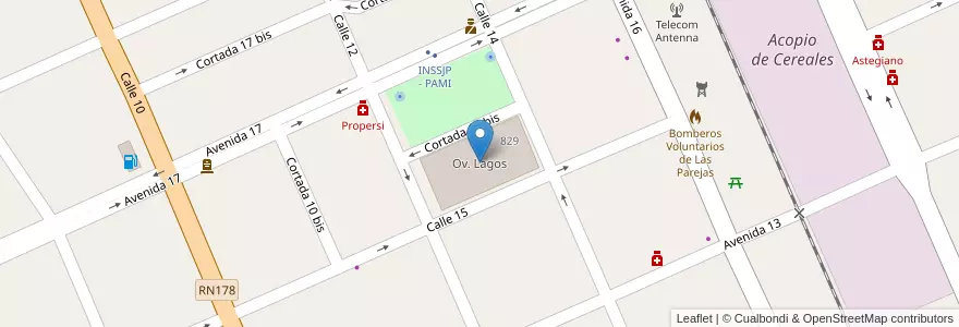 Mapa de ubicacion de Ov. Lagos en الأرجنتين, سانتا في, Departamento Belgrano, Municipio De Las Parejas, Las Parejas.