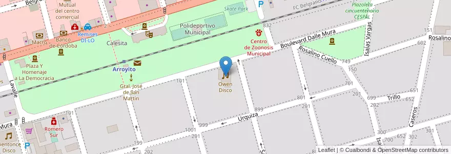 Mapa de ubicacion de Owen Disco en アルゼンチン, コルドバ州, Departamento San Justo, Municipio Arroyito, Pedanía Arroyito, Arroyito.