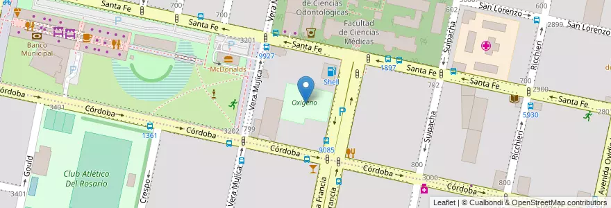 Mapa de ubicacion de Oxigeno en 阿根廷, Santa Fe, Departamento Rosario, Municipio De Rosario, 罗萨里奥.