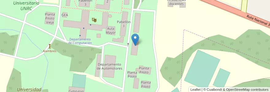 Mapa de ubicacion de Pabellón 1 en Arjantin, Córdoba, Departamento Río Cuarto, Pedanía Río Cuarto, Municipio De Las Higueras, Las Higueras.