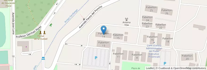 Mapa de ubicacion de Pabellon 14 en 아르헨티나, Catamarca, Departamento Capital, Municipio De San Fernando Del Valle De Catamarca, San Fernando Del Valle De Catamarca.