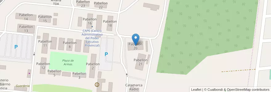 Mapa de ubicacion de Pabellon 20 en 아르헨티나, Catamarca, Departamento Capital, Municipio De San Fernando Del Valle De Catamarca, San Fernando Del Valle De Catamarca.