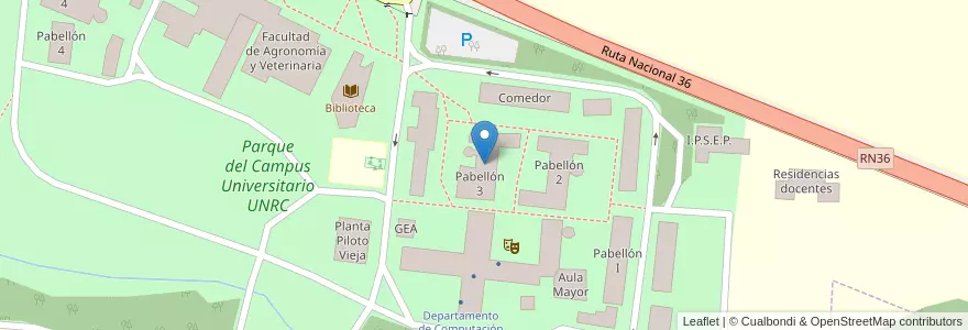 Mapa de ubicacion de Pabellón 3 en Argentina, Córdoba, Departamento Río Cuarto, Pedanía Río Cuarto, Municipio De Las Higueras, Las Higueras.