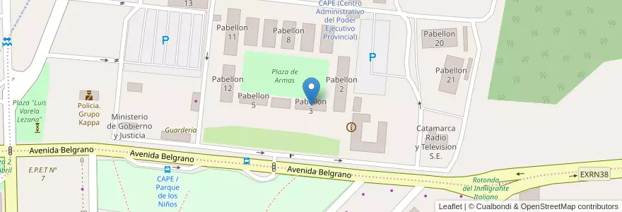 Mapa de ubicacion de Pabellon 3 en Argentinië, Catamarca, Departamento Capital, Municipio De San Fernando Del Valle De Catamarca, San Fernando Del Valle De Catamarca.