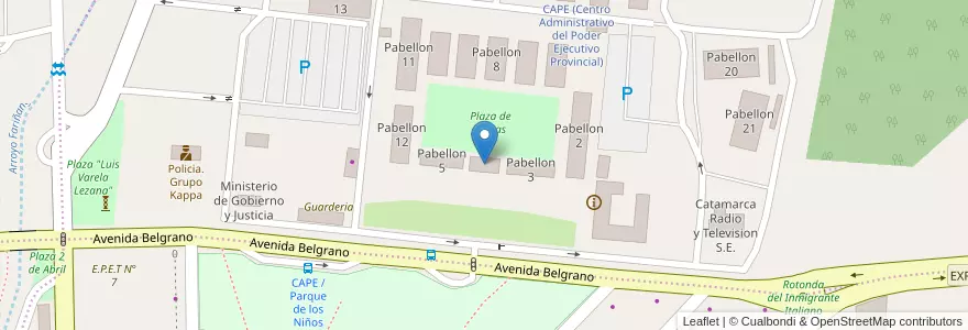 Mapa de ubicacion de Pabellon 4 en アルゼンチン, カタマルカ州, Departamento Capital, Municipio De San Fernando Del Valle De Catamarca, San Fernando Del Valle De Catamarca.