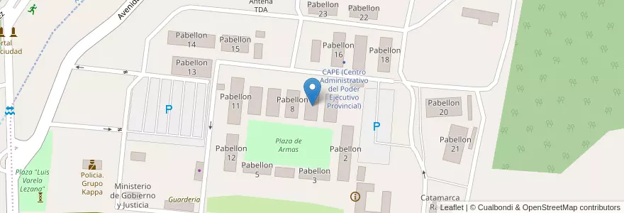 Mapa de ubicacion de Pabellon 7 en アルゼンチン, カタマルカ州, Departamento Capital, Municipio De San Fernando Del Valle De Catamarca, San Fernando Del Valle De Catamarca.