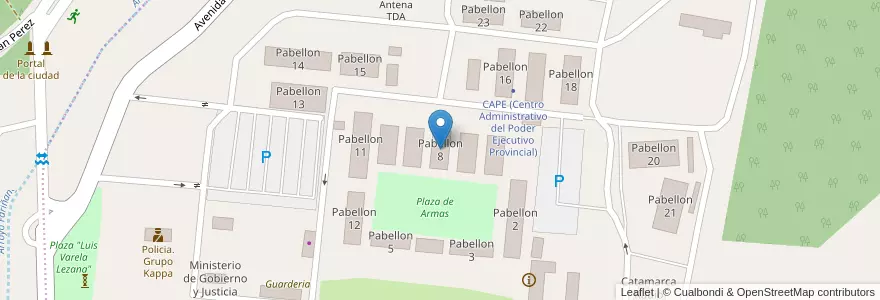 Mapa de ubicacion de Pabellon 8 en Arjantin, Catamarca, Departamento Capital, Municipio De San Fernando Del Valle De Catamarca, San Fernando Del Valle De Catamarca.