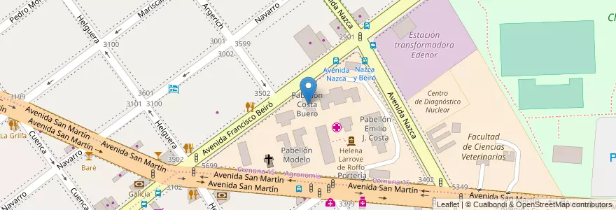 Mapa de ubicacion de Pabellón Costa Buero, Agronomia en アルゼンチン, Ciudad Autónoma De Buenos Aires, ブエノスアイレス, Comuna 11, Comuna 15.