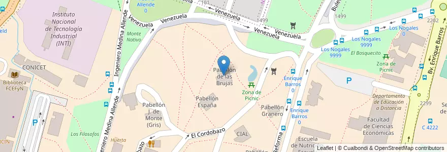 Mapa de ubicacion de Pabellón de las Brujas en Аргентина, Кордова, Departamento Capital, Pedanía Capital, Córdoba, Municipio De Córdoba.
