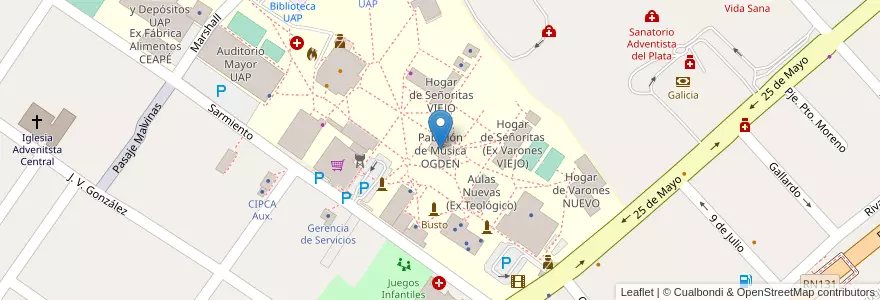 Mapa de ubicacion de Pabellón de Música OGDEN en 阿根廷, 恩特雷里奥斯省, Departamento Diamante, Libertador San Martín, Distrito Palmar.