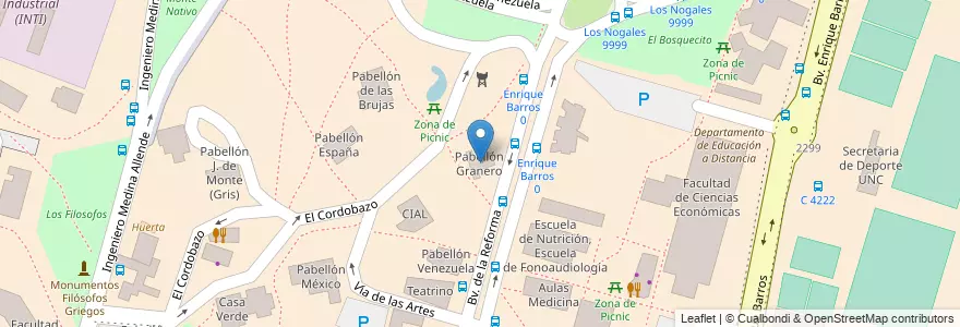 Mapa de ubicacion de Pabellón Granero en Аргентина, Кордова, Departamento Capital, Pedanía Capital, Córdoba, Municipio De Córdoba.