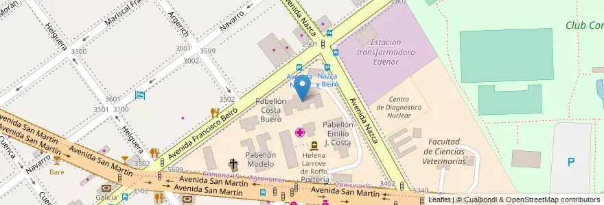 Mapa de ubicacion de Pabellón Helena Larrove de Roffo, Agronomia en Arjantin, Ciudad Autónoma De Buenos Aires, Buenos Aires, Comuna 11, Comuna 15.