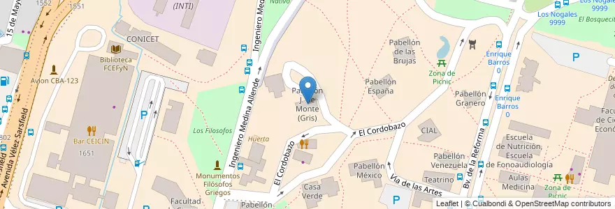 Mapa de ubicacion de Pabellón J. de Monte (Gris) en الأرجنتين, Córdoba, Departamento Capital, Pedanía Capital, Córdoba, Municipio De Córdoba.
