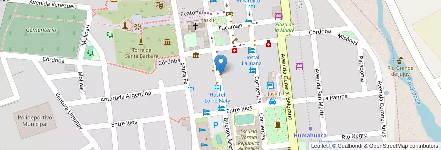 Mapa de ubicacion de Pacha Manca Cafe & Resto en Argentina, Jujuy, Departamento Humahuaca, Municipio De Humahuaca, Humahuaca.