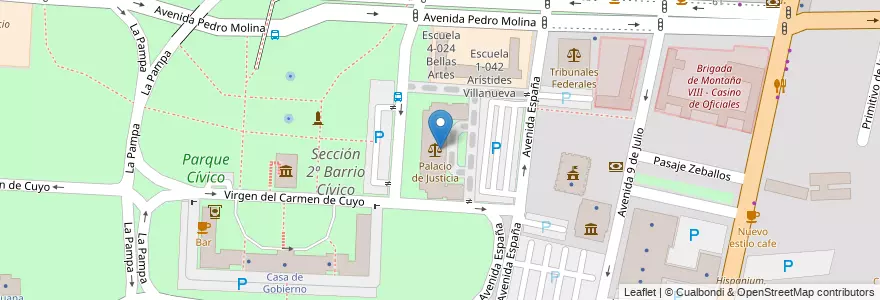 Mapa de ubicacion de Palacio de Justicia en Аргентина, Чили, Мендоса, Departamento Capital, Sección 2ª Barrio Cívico, Ciudad De Mendoza.