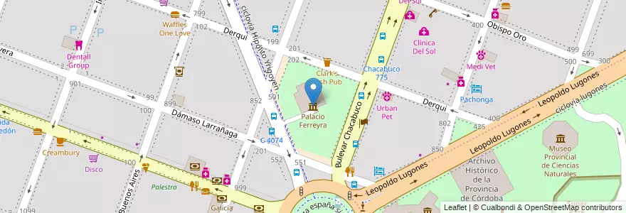 Mapa de ubicacion de Palacio Ferreyra en Argentina, Córdoba, Departamento Capital, Pedanía Capital, Córdoba, Municipio De Córdoba.