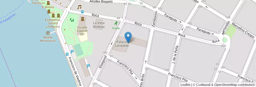 Mapa de ubicacion de Palacio Landalde en アルゼンチン, ブエノスアイレス州, Partido De Patagones, Carmen De Patagones.