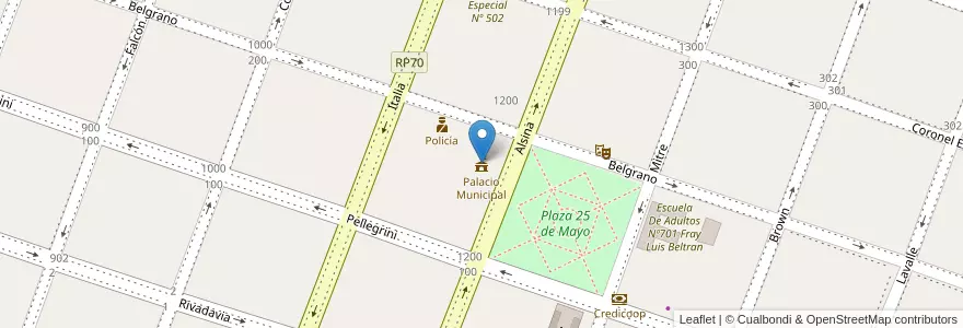 Mapa de ubicacion de Palacio Municipal en Argentinië, Buenos Aires, Partido De Bragado, Bragado.
