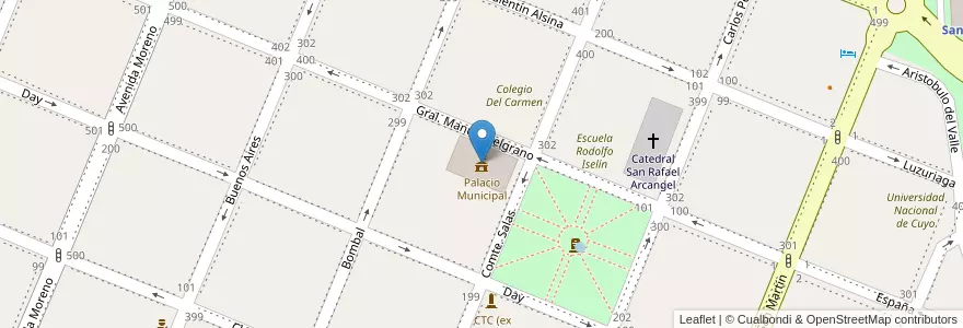 Mapa de ubicacion de Palacio Municipal en Arjantin, Şili, Mendoza, San Rafael, Distrito Ciudad De San Rafael, Departamento San Rafael.