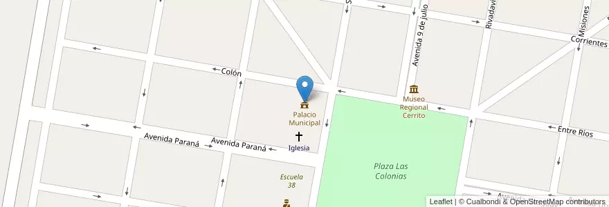 Mapa de ubicacion de Palacio Municipal en آرژانتین, استان انتره ریوس, Departamento Paraná, Distrito Tala, Cerrito.