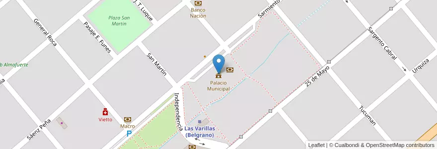 Mapa de ubicacion de Palacio Municipal en アルゼンチン, コルドバ州, Departamento San Justo, Pedanía Sacanta, Municipio De Las Varillas, Las Varillas.