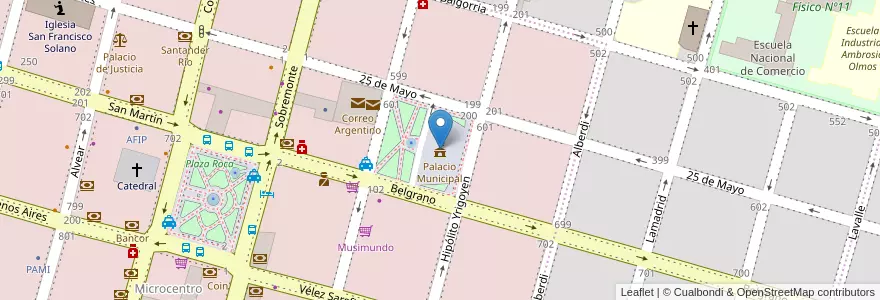 Mapa de ubicacion de Palacio Municipal en Arjantin, Córdoba, Departamento Río Cuarto, Pedanía Río Cuarto, Municipio De Río Cuarto, Río Cuarto.