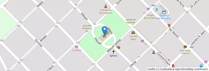 Mapa de ubicacion de Palacio Municipal de Guaminí en 阿根廷, 布宜诺斯艾利斯省, Partido De Guaminí, Guaminí.