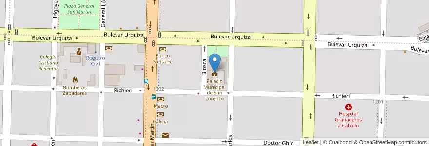 Mapa de ubicacion de Palacio Municipal de San Lorenzo en الأرجنتين, سانتا في, Departamento San Lorenzo, Municipio De San Lorenzo, San Lorenzo.