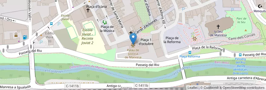 Mapa de ubicacion de Palau de Justícia de Manresa en İspanya, Catalunya, Barcelona, Bages, Manresa.