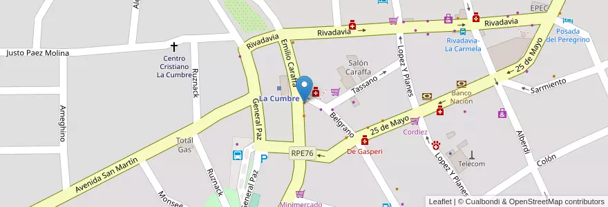 Mapa de ubicacion de Palermo en アルゼンチン, コルドバ州, Departamento Punilla, Pedanía Dolores, Municipio De La Cumbre.