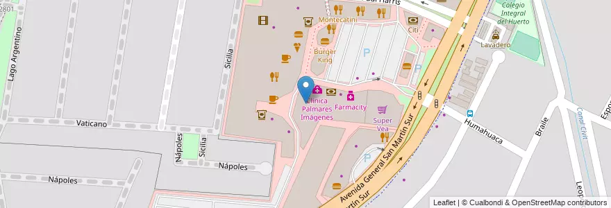 Mapa de ubicacion de Palmares Open Mall en Arjantin, Şili, Mendoza, Godoy Cruz, Departamento Godoy Cruz, Distrito Gobernador Benegas.