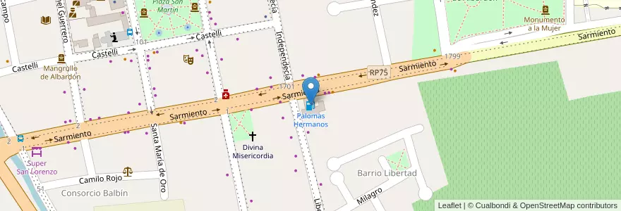 Mapa de ubicacion de Palomas Hermanos en الأرجنتين, سان خوان, تشيلي, Albardón.