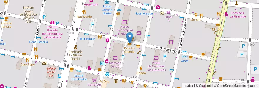 Mapa de ubicacion de Pancho Grande en Arjantin, Şili, Mendoza, Departamento Capital, Ciudad De Mendoza.