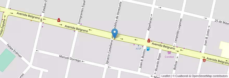 Mapa de ubicacion de Parada 1 en アルゼンチン, コルドバ州, Departamento San Javier, Pedanía Dolores, Municipio De Villa Dolores, Villa Dolores.